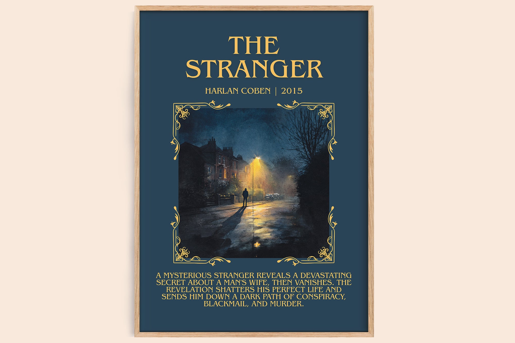 The Stranger minimalist book poster by Harlan Coben – framed literary art print