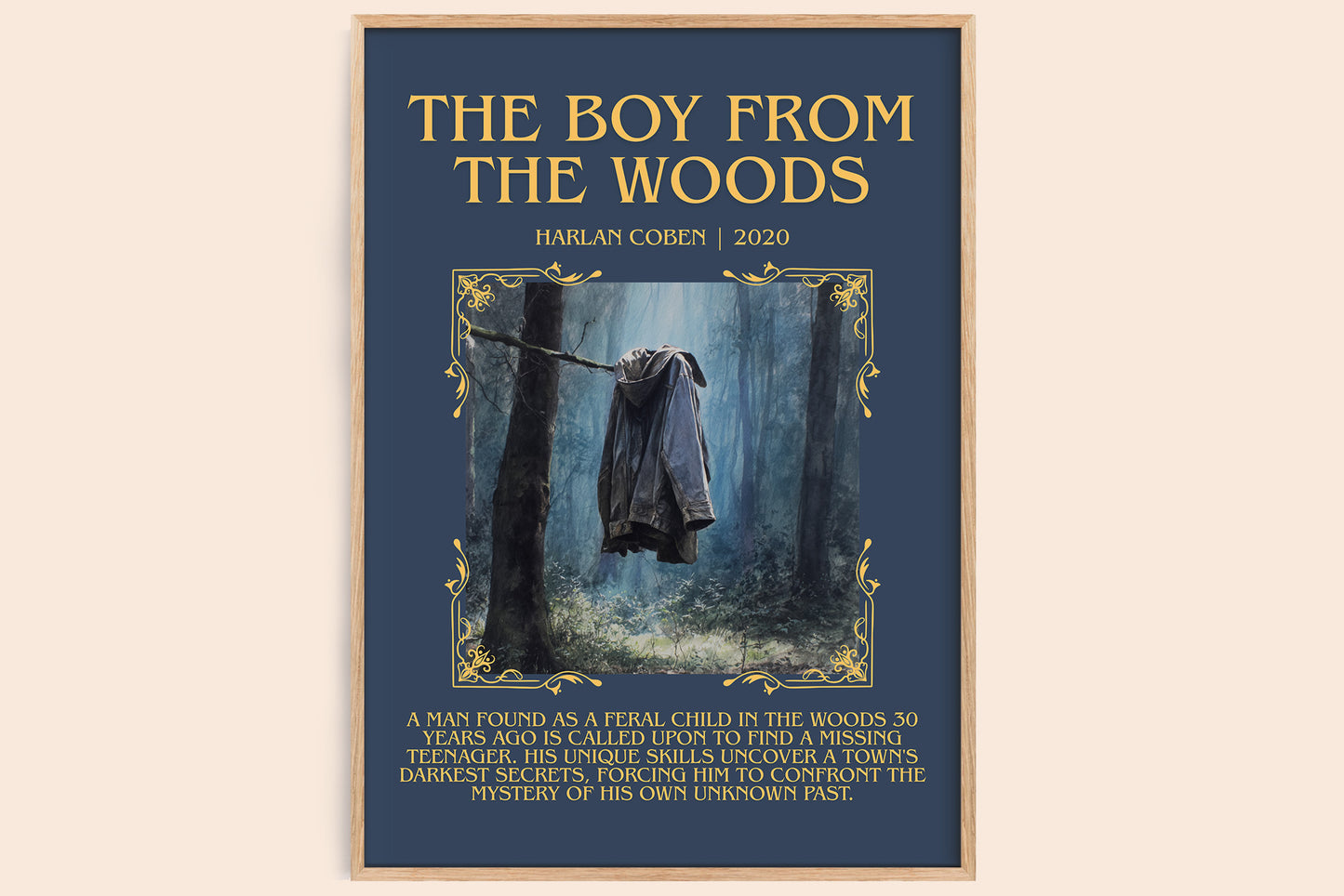 The Boy from the Woods minimalist book poster by Harlan Coben – framed literary art print