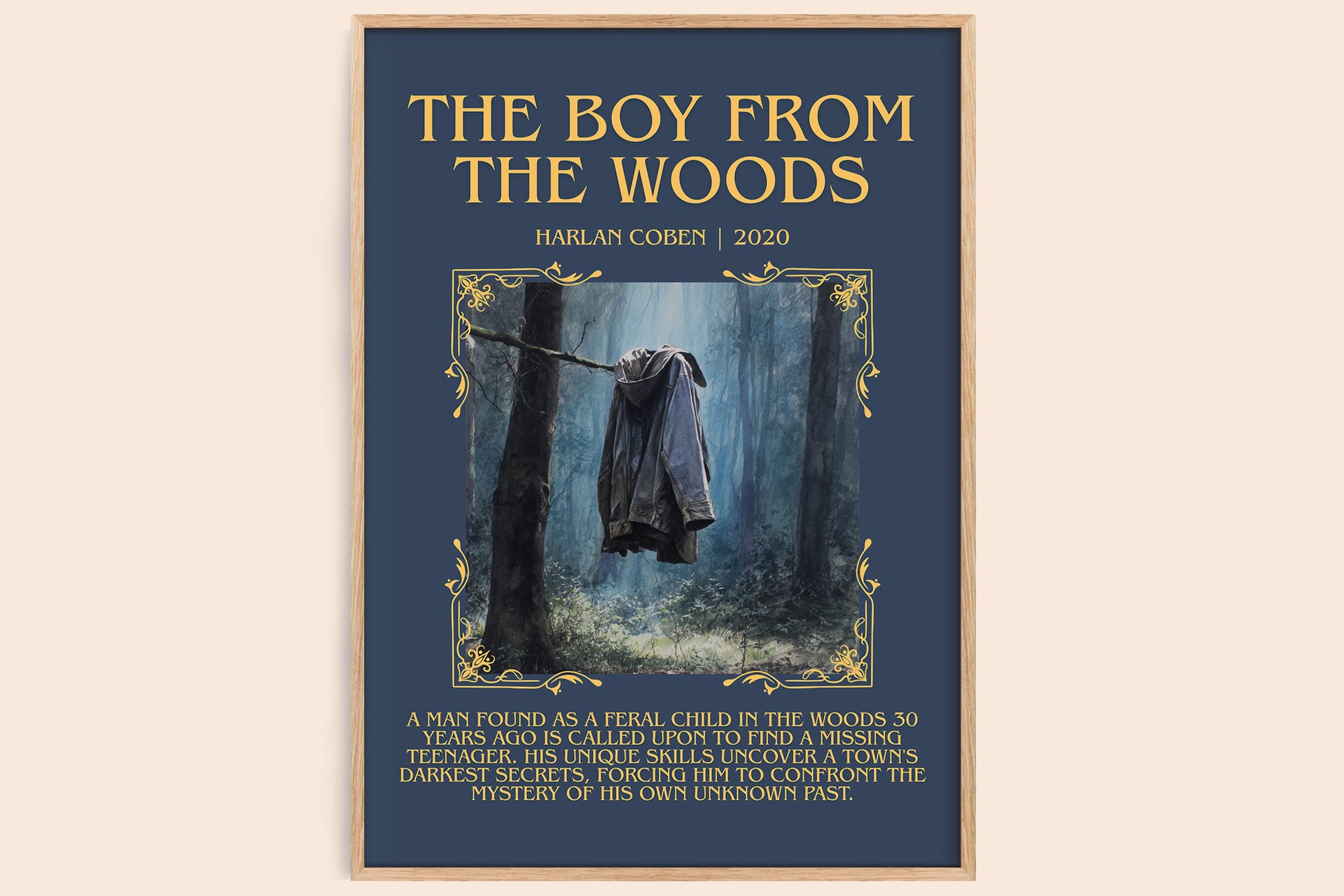 The Boy from the Woods minimalist book poster by Harlan Coben – framed literary art print