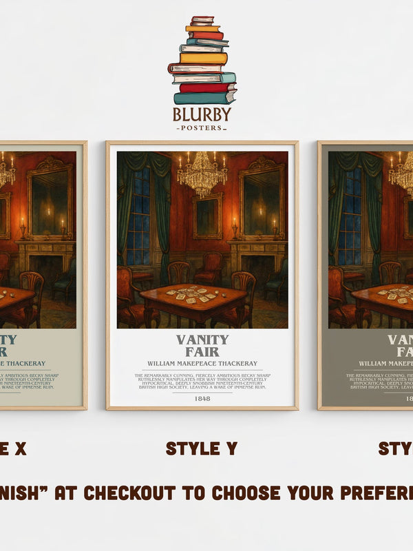 Vanity Fair bookish print in frame leaning in hallway – classic literature wall art