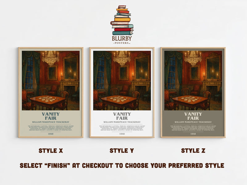 Vanity Fair bookish print in frame leaning in hallway – classic literature wall art