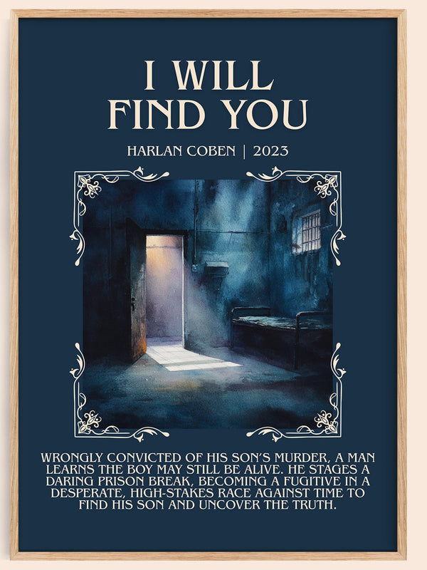 I Will Find You minimalist book poster by Harlan Coben – framed literary art print