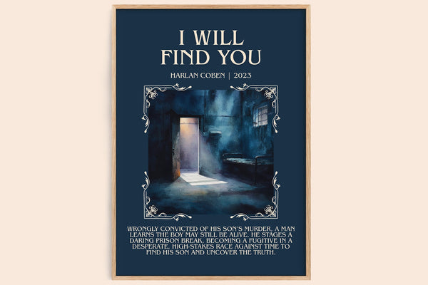I Will Find You minimalist book poster by Harlan Coben – framed literary art print