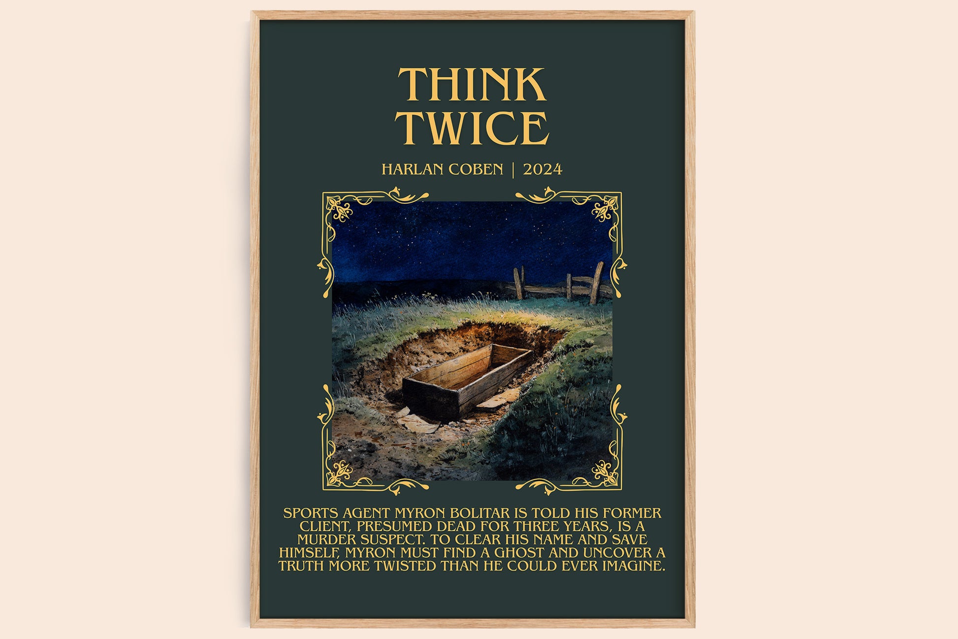 Think Twice minimalist book poster by Harlan Coben – framed literary art print