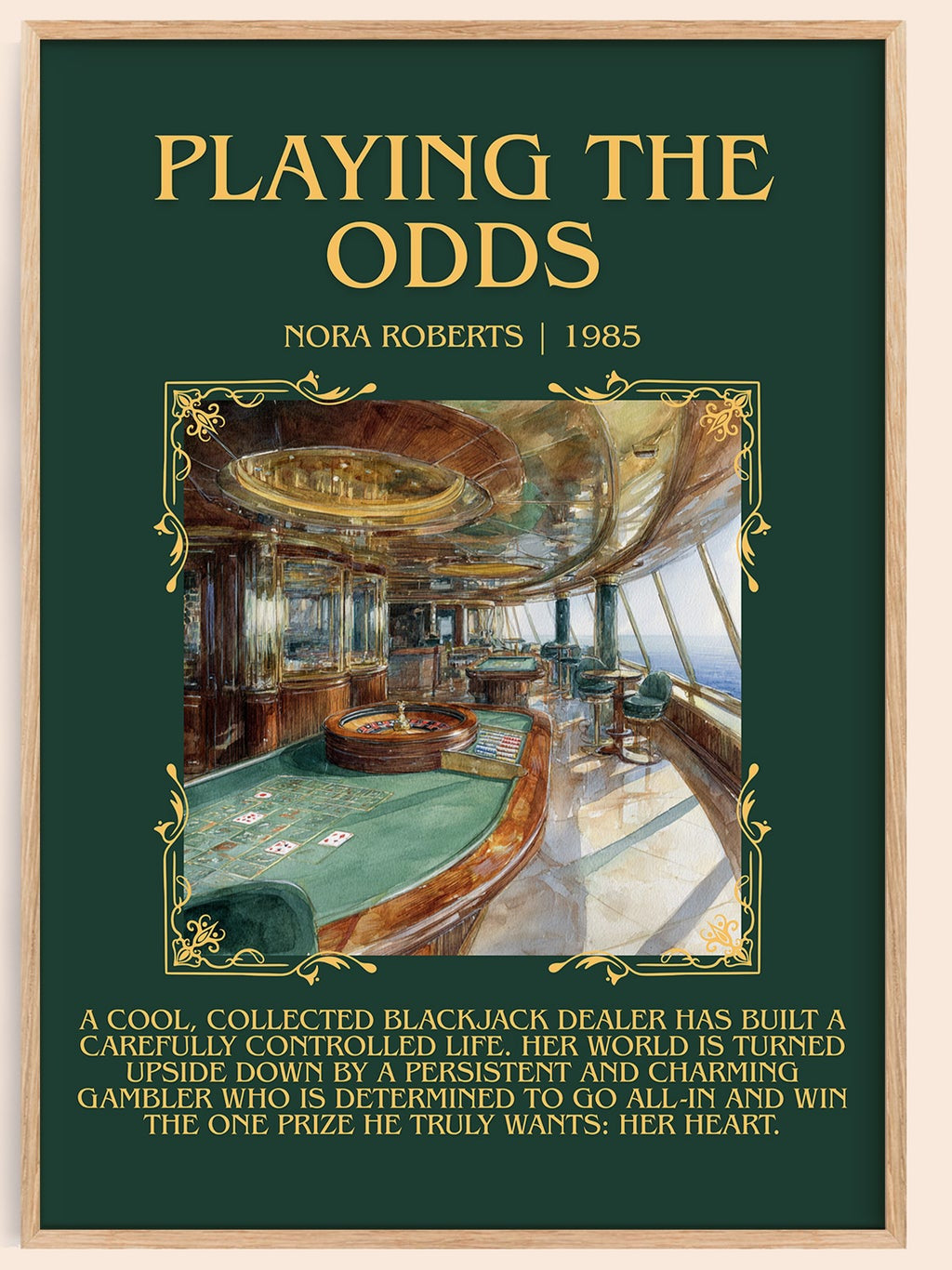 Playing the Odds minimalist book poster by Nora Roberts – framed literary art print