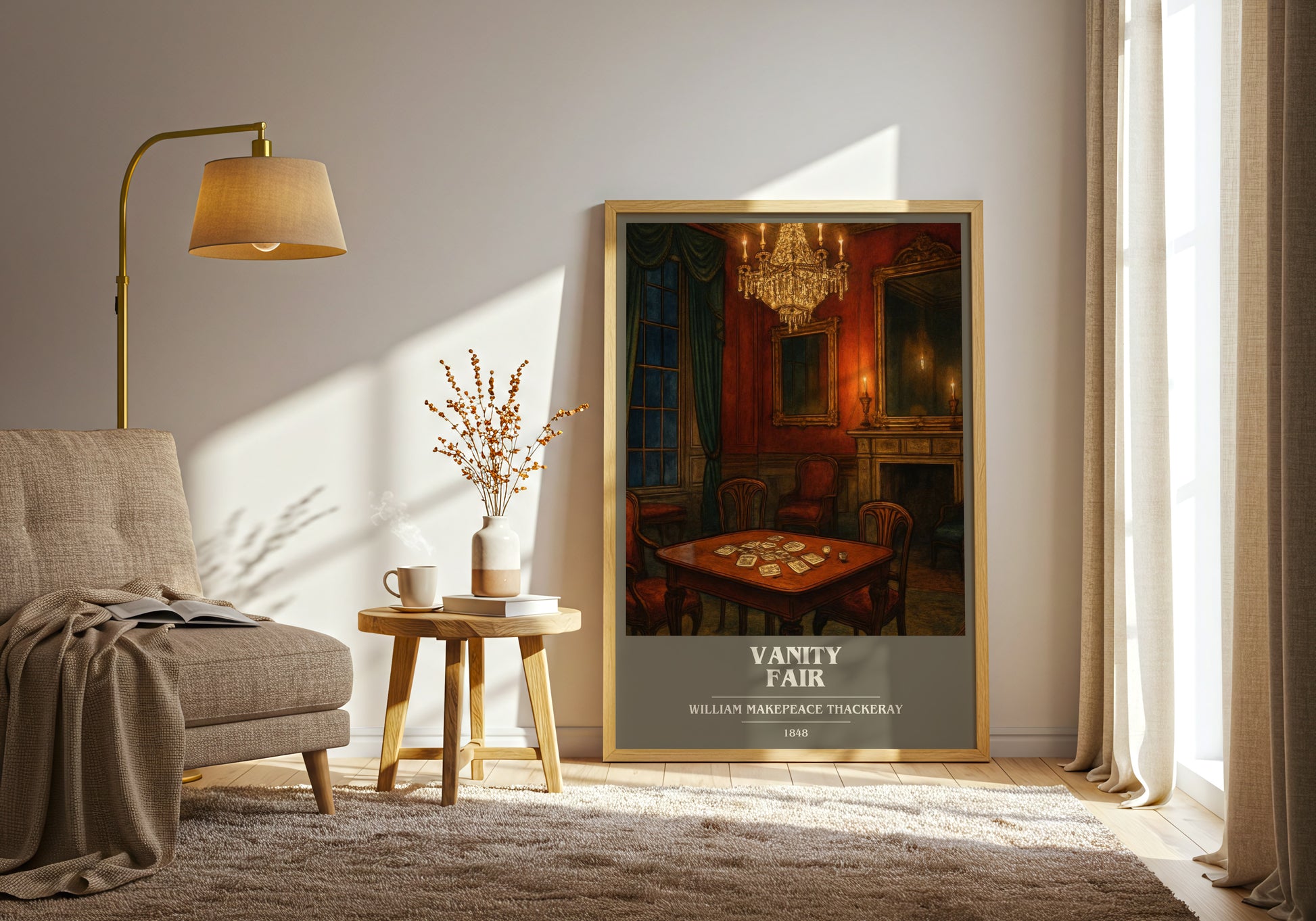 Vanity Fair book cover print on bookshelf – William Makepeace Thackeray fan gift