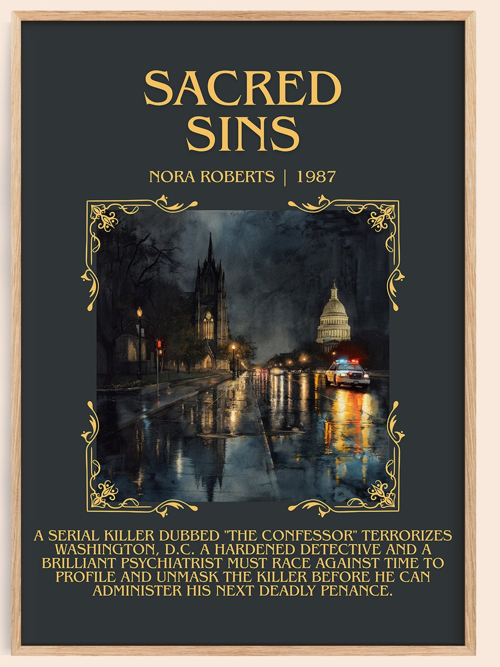 Sacred Sins minimalist book poster by Nora Roberts – framed literary art print