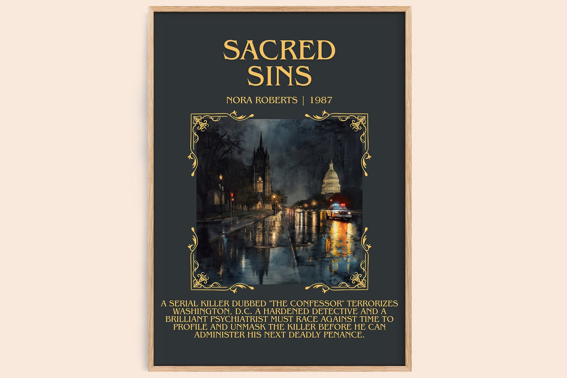 Sacred Sins minimalist book poster by Nora Roberts – framed literary art print