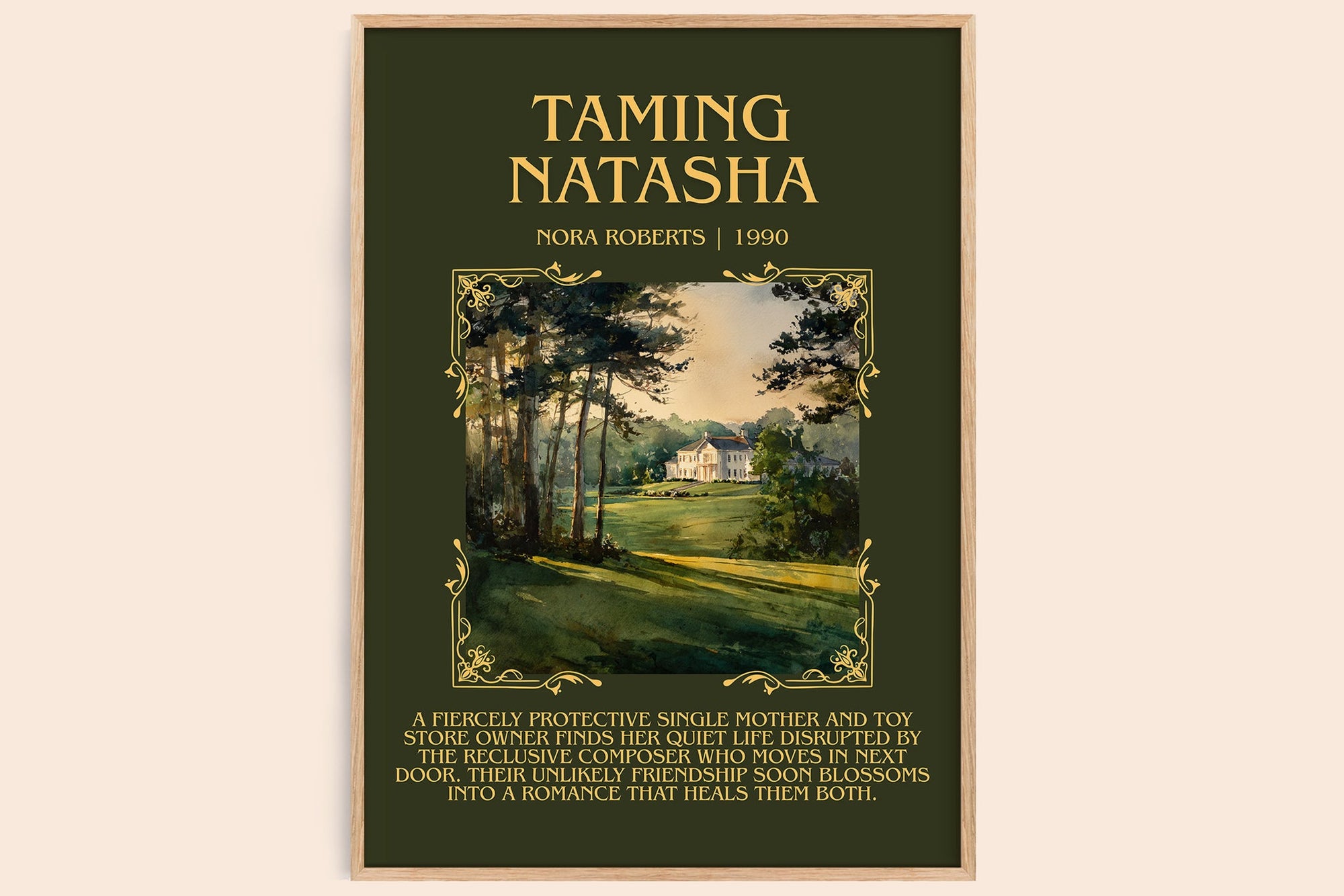 Taming Natasha minimalist book poster by Nora Roberts – framed literary art print