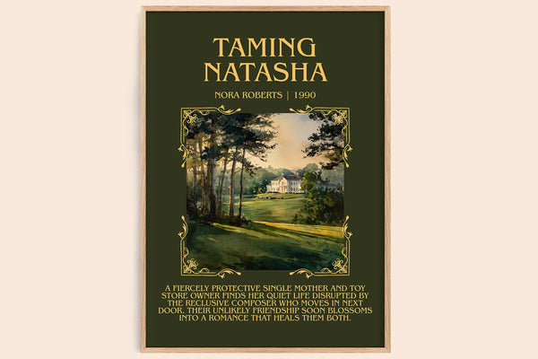 Taming Natasha minimalist book poster by Nora Roberts – framed literary art print