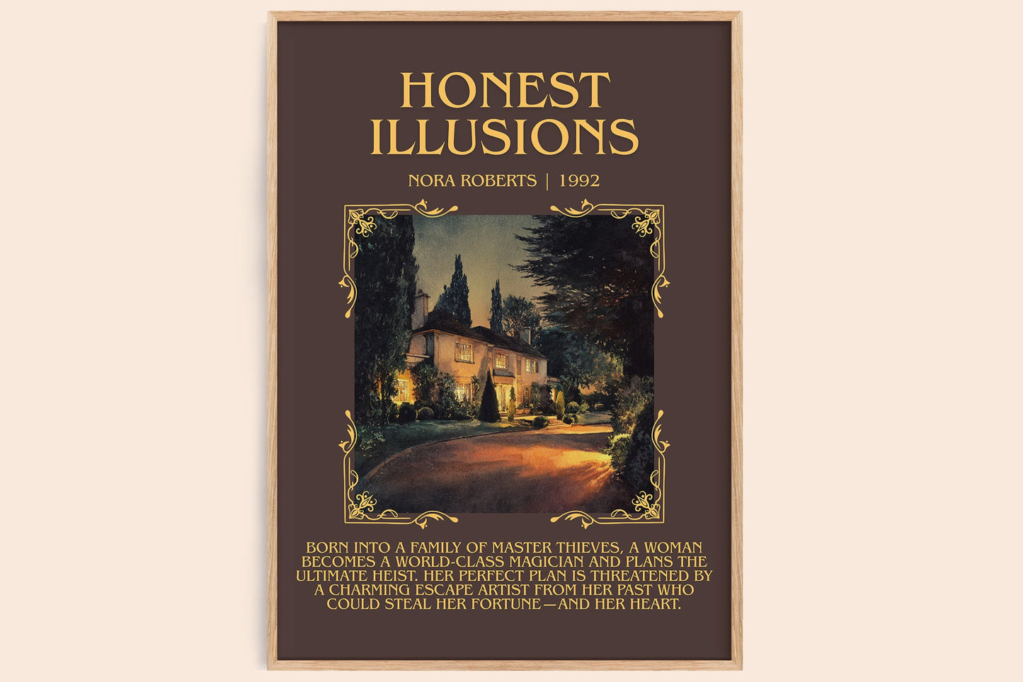 Honest Illusions minimalist book poster by Nora Roberts – framed literary art print