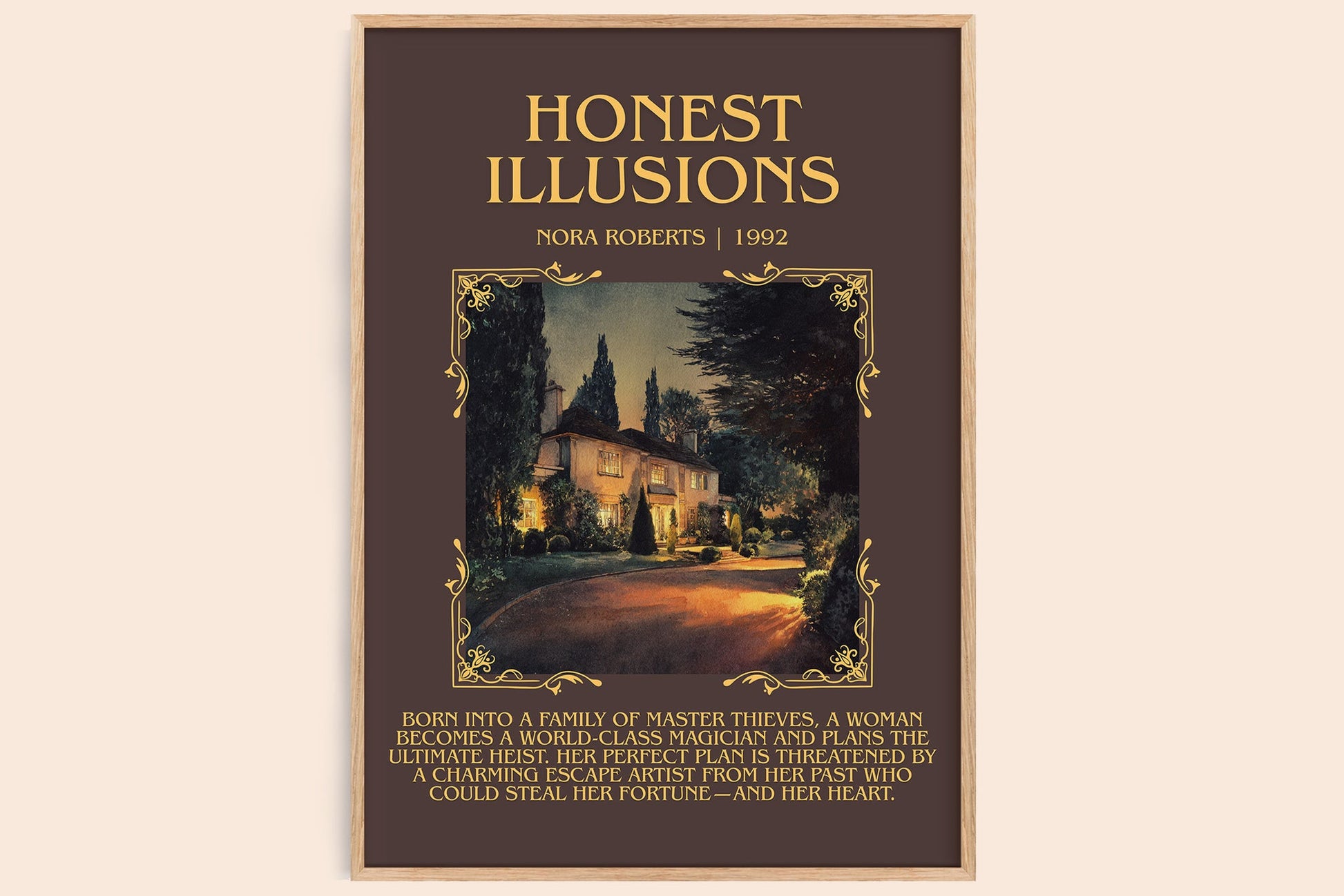 Honest Illusions minimalist book poster by Nora Roberts – framed literary art print