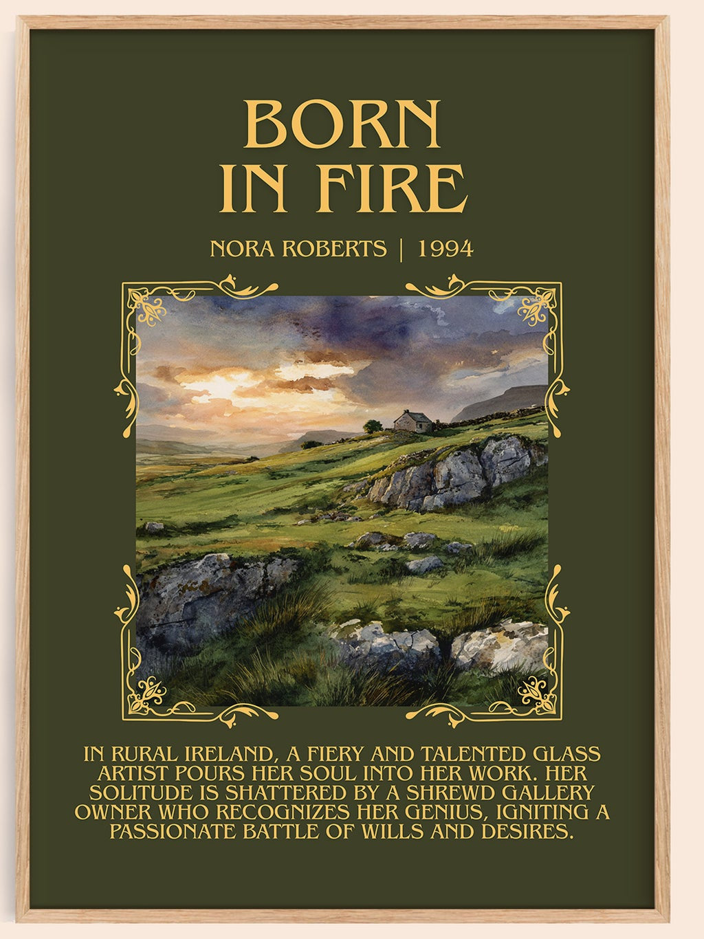 Born in Fire minimalist book poster by Nora Roberts – framed literary art print