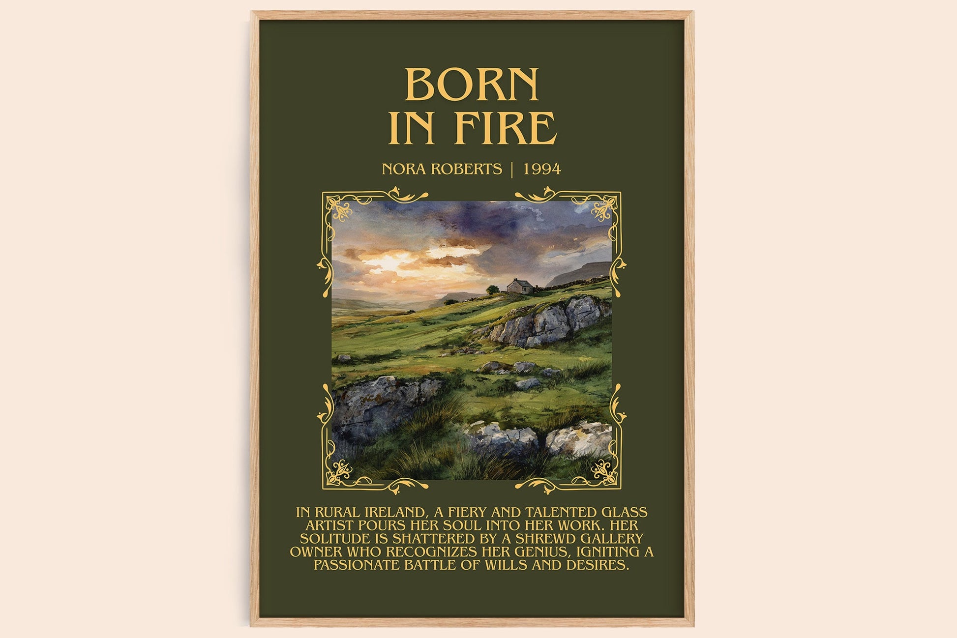 Born in Fire minimalist book poster by Nora Roberts – framed literary art print
