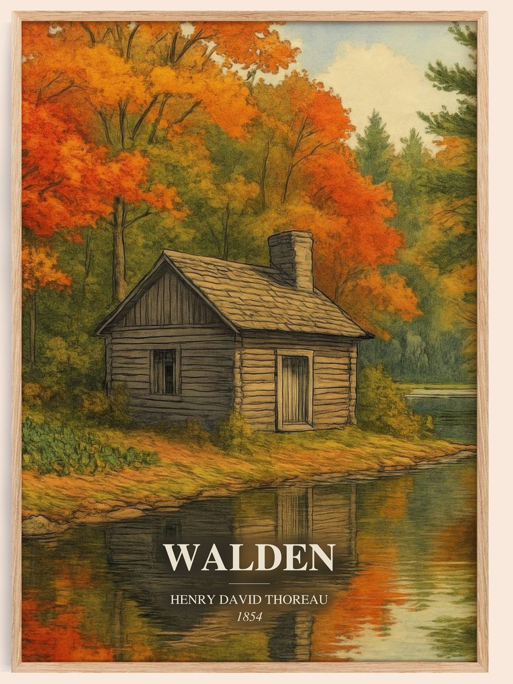 Walden watercolour book poster by Henry David Thoreau – framed literary art print