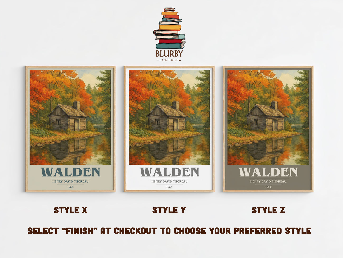 Walden book cover print in frame leaning in hallway – non fiction wall art