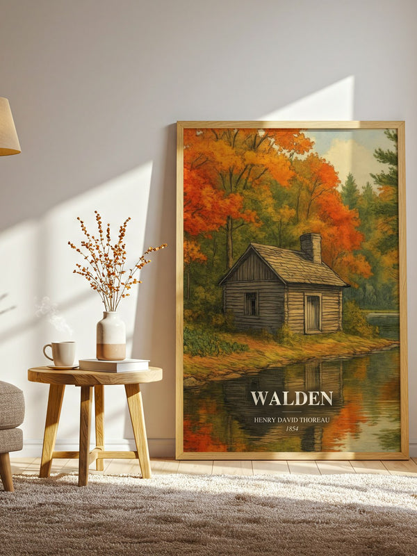 Walden watercolour print in frame leaning in hallway – non fiction wall art
