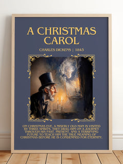 A Christmas Carol Minimalist Book Poster by Charles Dickens – framed print leaning on a wooden floor