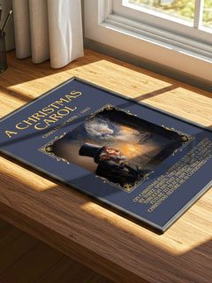 A Christmas Carol Minimalist Book Poster by Charles Dickens – print on a sunlit desk