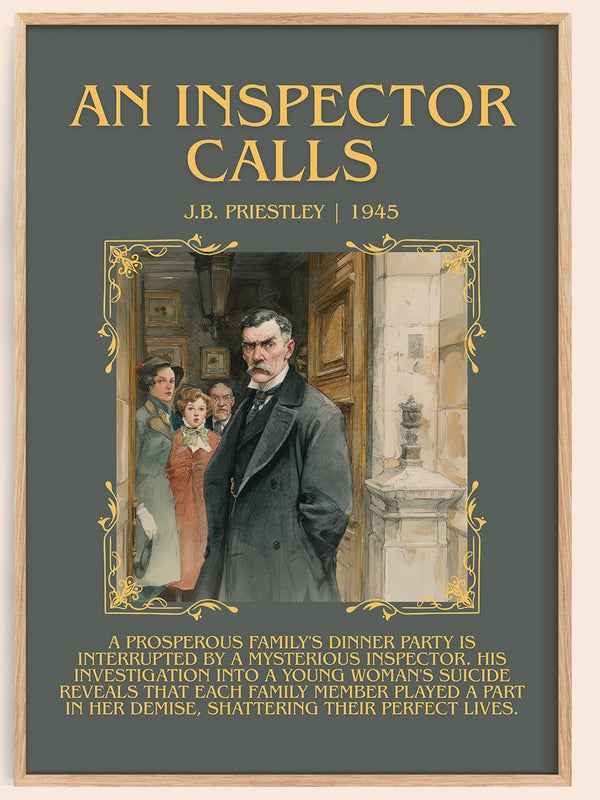 An Inspector Calls minimalist book poster by J. B. Priestley – framed literary art print