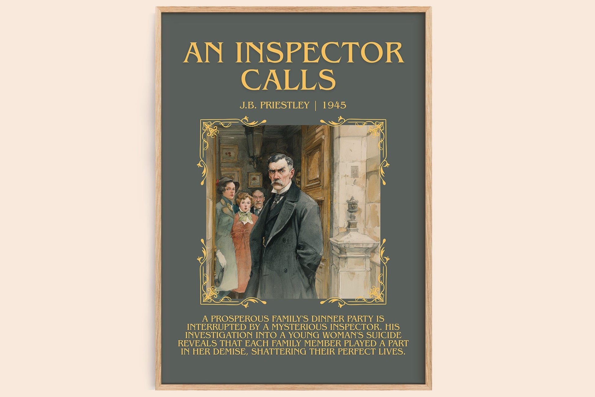 An Inspector Calls minimalist book poster by J. B. Priestley – framed literary art print