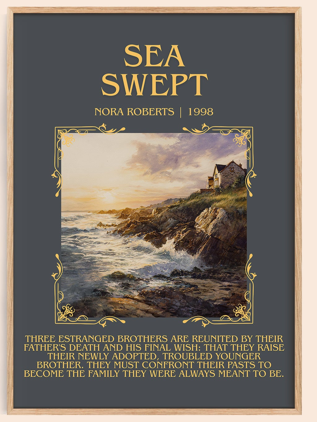 Sea Swept minimalist book poster by Nora Roberts – framed literary art print