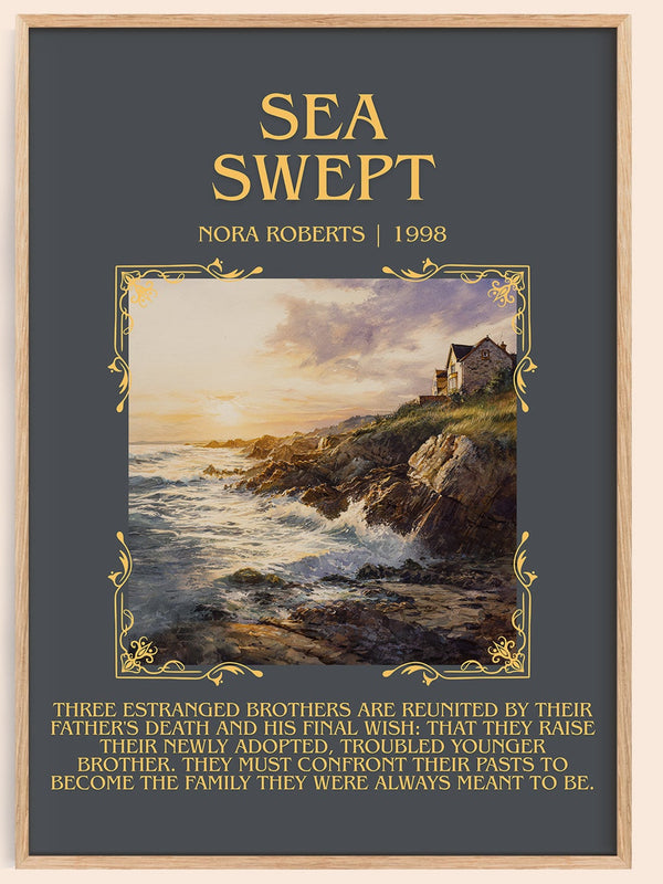 Sea Swept minimalist book poster by Nora Roberts – framed literary art print