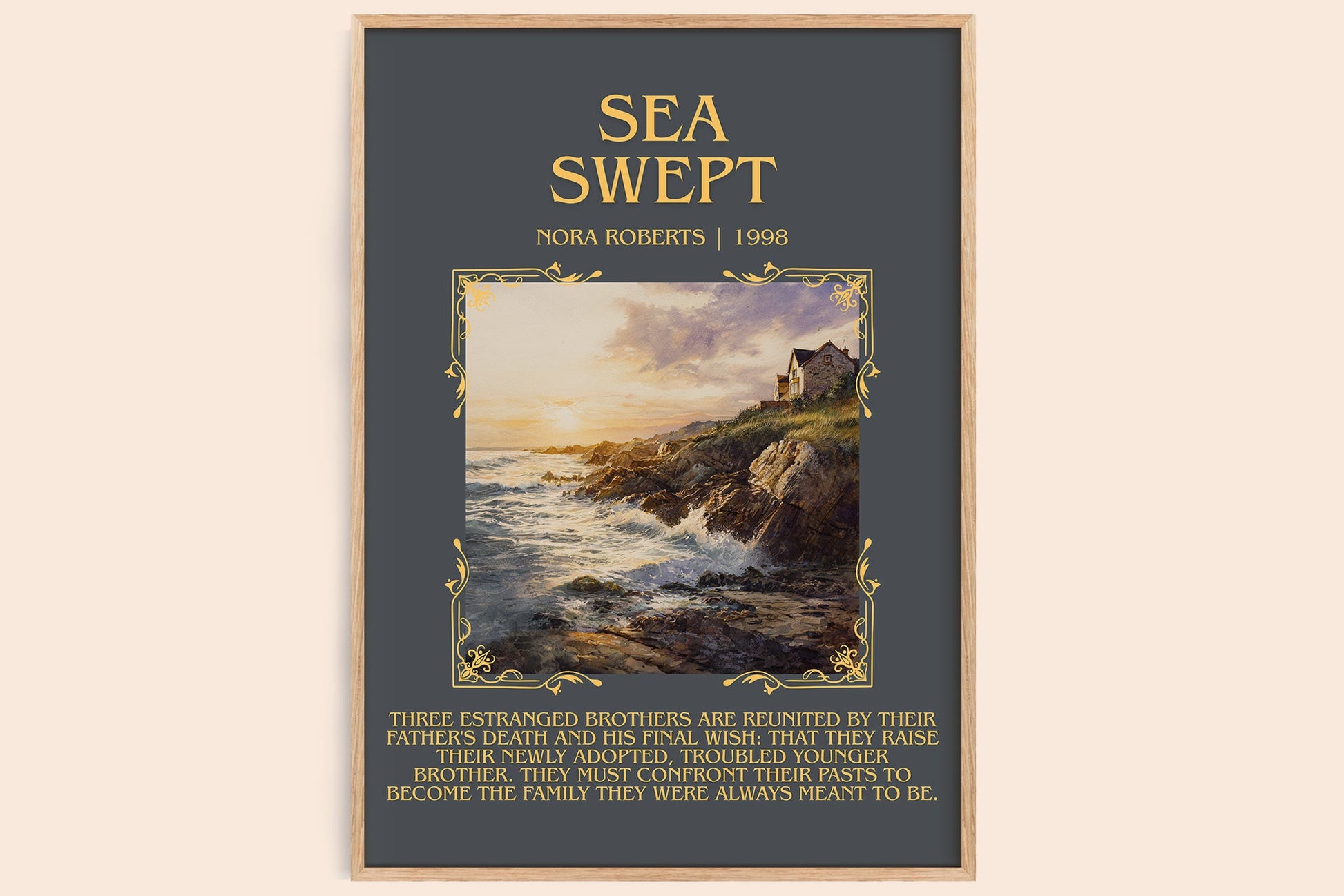 Sea Swept minimalist book poster by Nora Roberts – framed literary art print