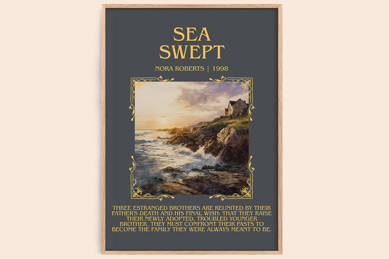 Sea Swept minimalist book poster by Nora Roberts – framed literary art print