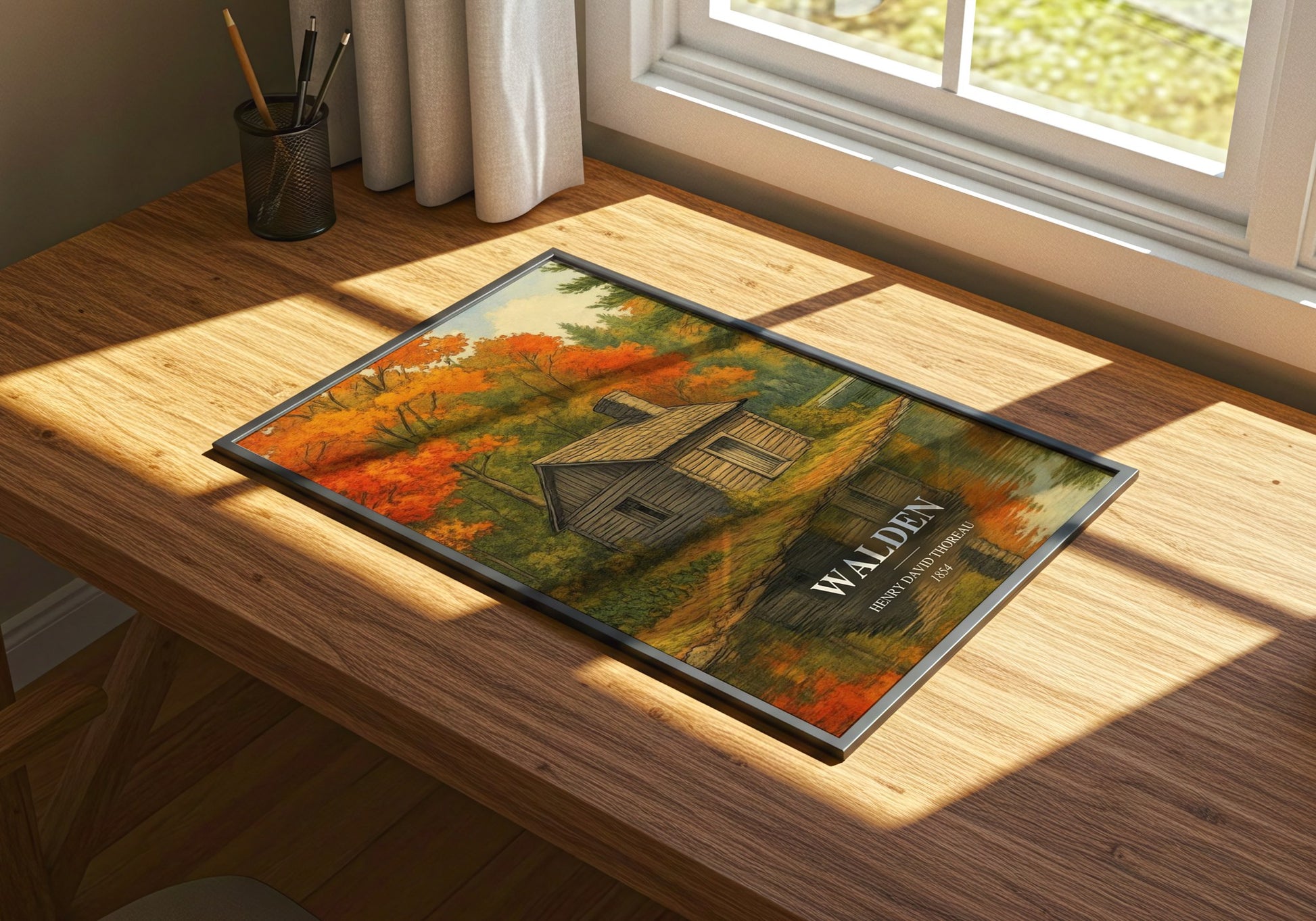 Walden watercolour book poster framed on wall – non fiction wall art