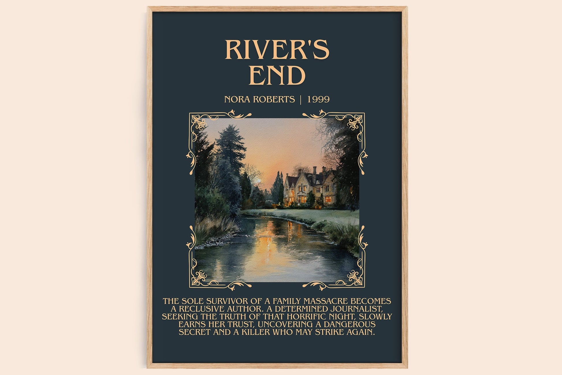River's End minimalist book poster by Nora Roberts – framed literary art print