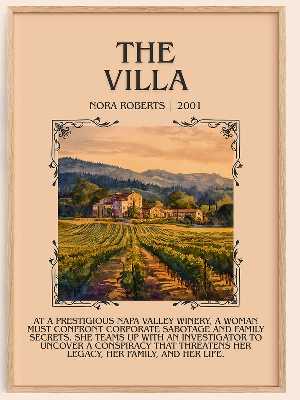 The Villa minimalist book poster by Nora Roberts – framed literary art print