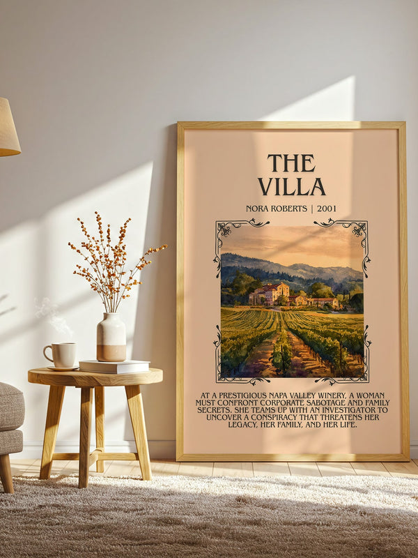 The Villa minimalist print in frame leaning in hallway – romance wall art
