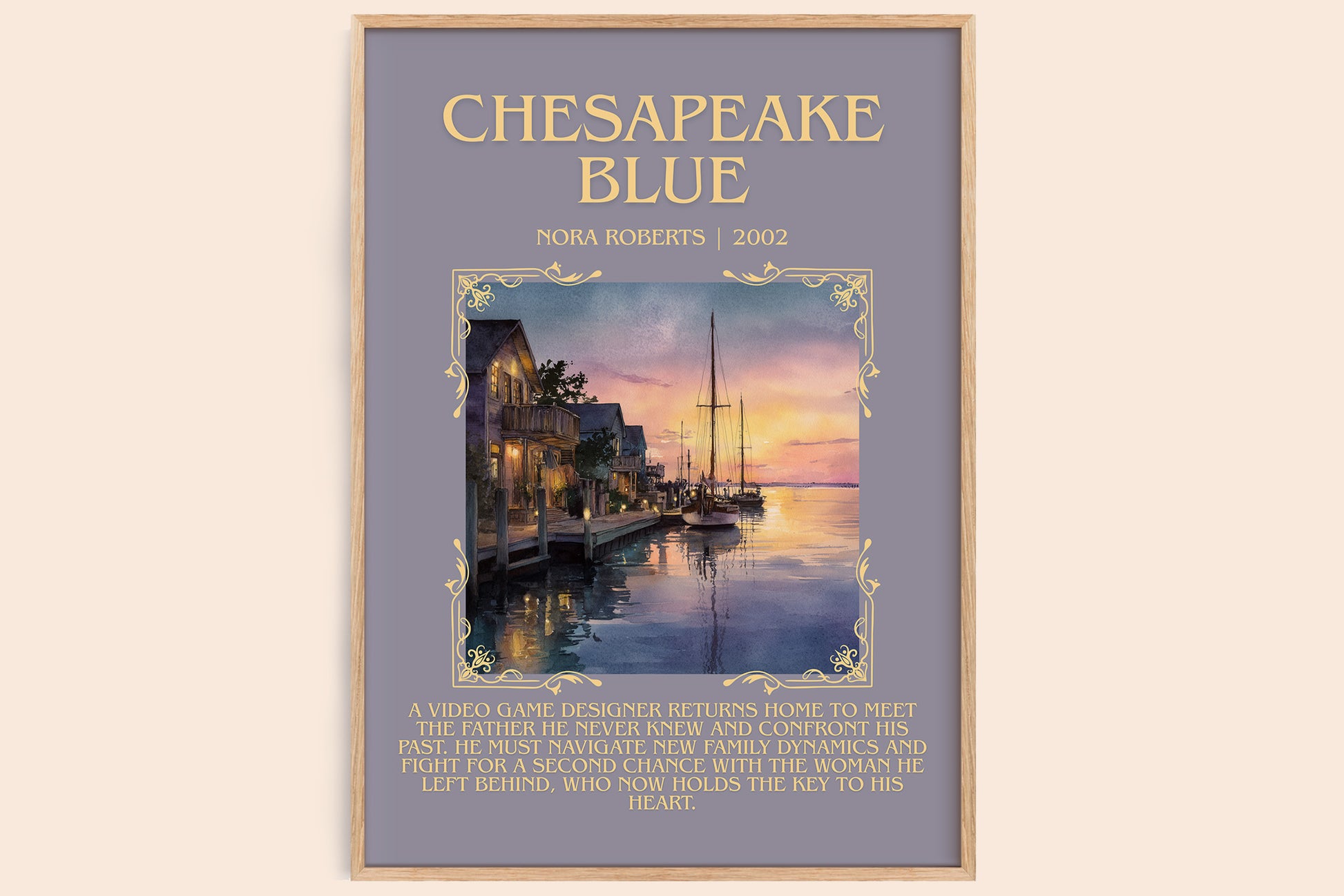 Chesapeake Blue minimalist book poster by Nora Roberts – framed literary art print