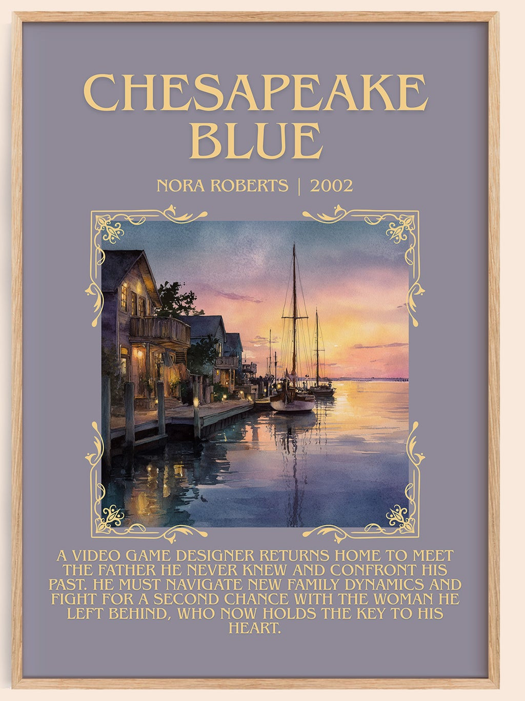 Chesapeake Blue minimalist book poster by Nora Roberts – framed literary art print