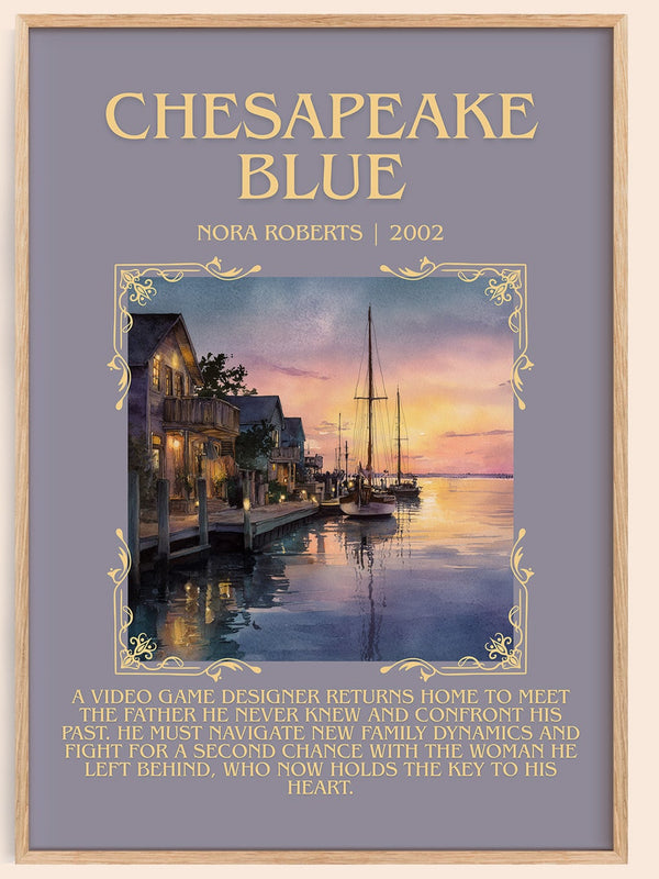 Chesapeake Blue minimalist book poster by Nora Roberts – framed literary art print