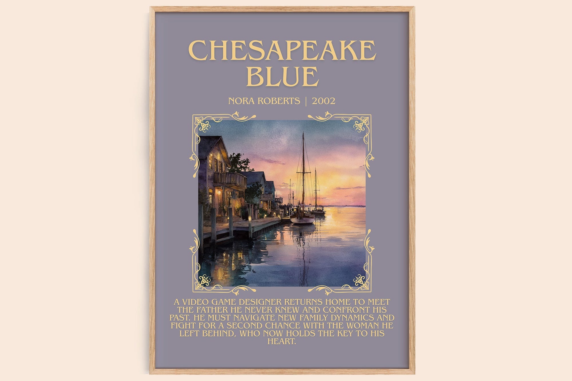 Chesapeake Blue minimalist book poster by Nora Roberts – framed literary art print