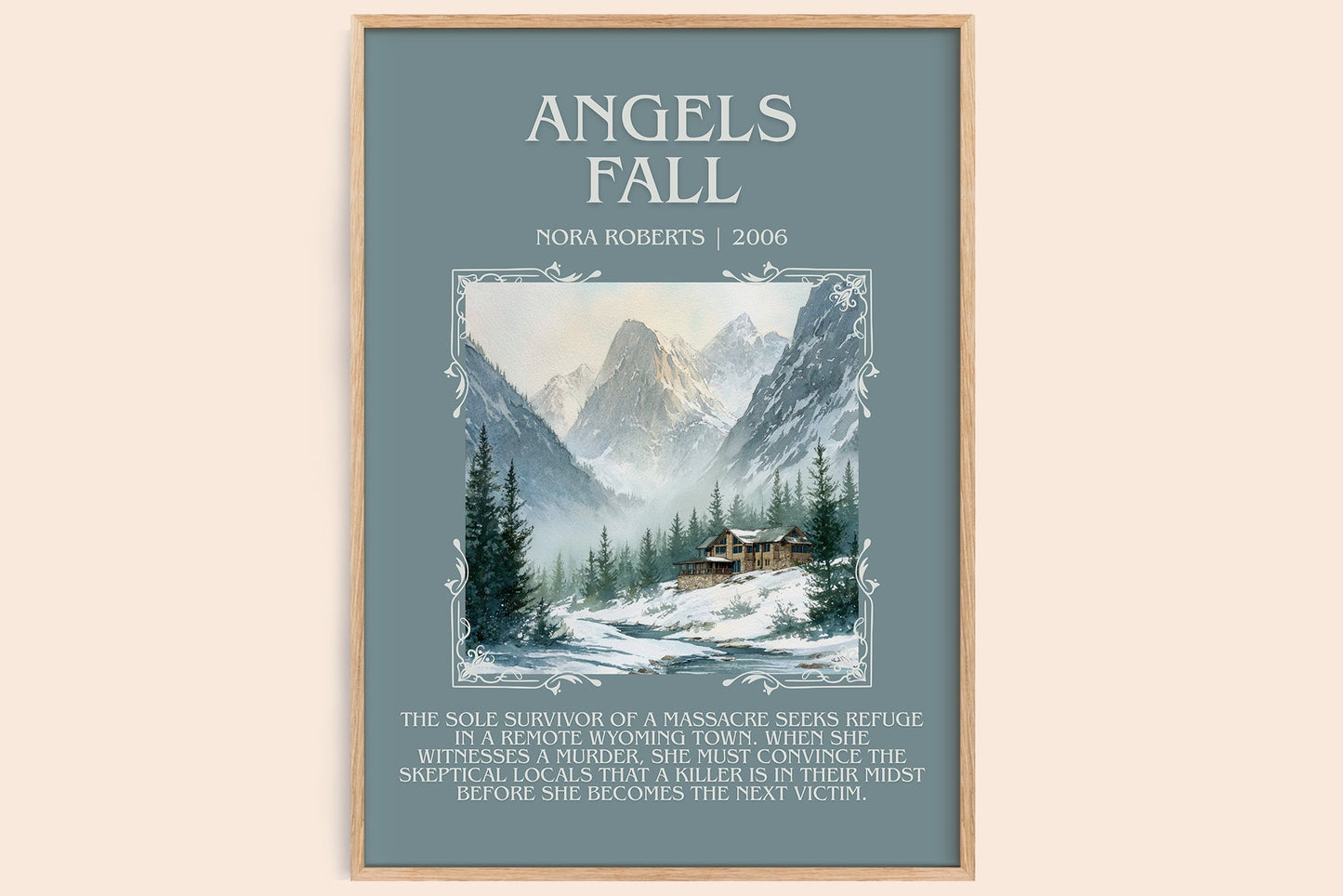 Angels Fall minimalist book poster by Nora Roberts – framed literary art print