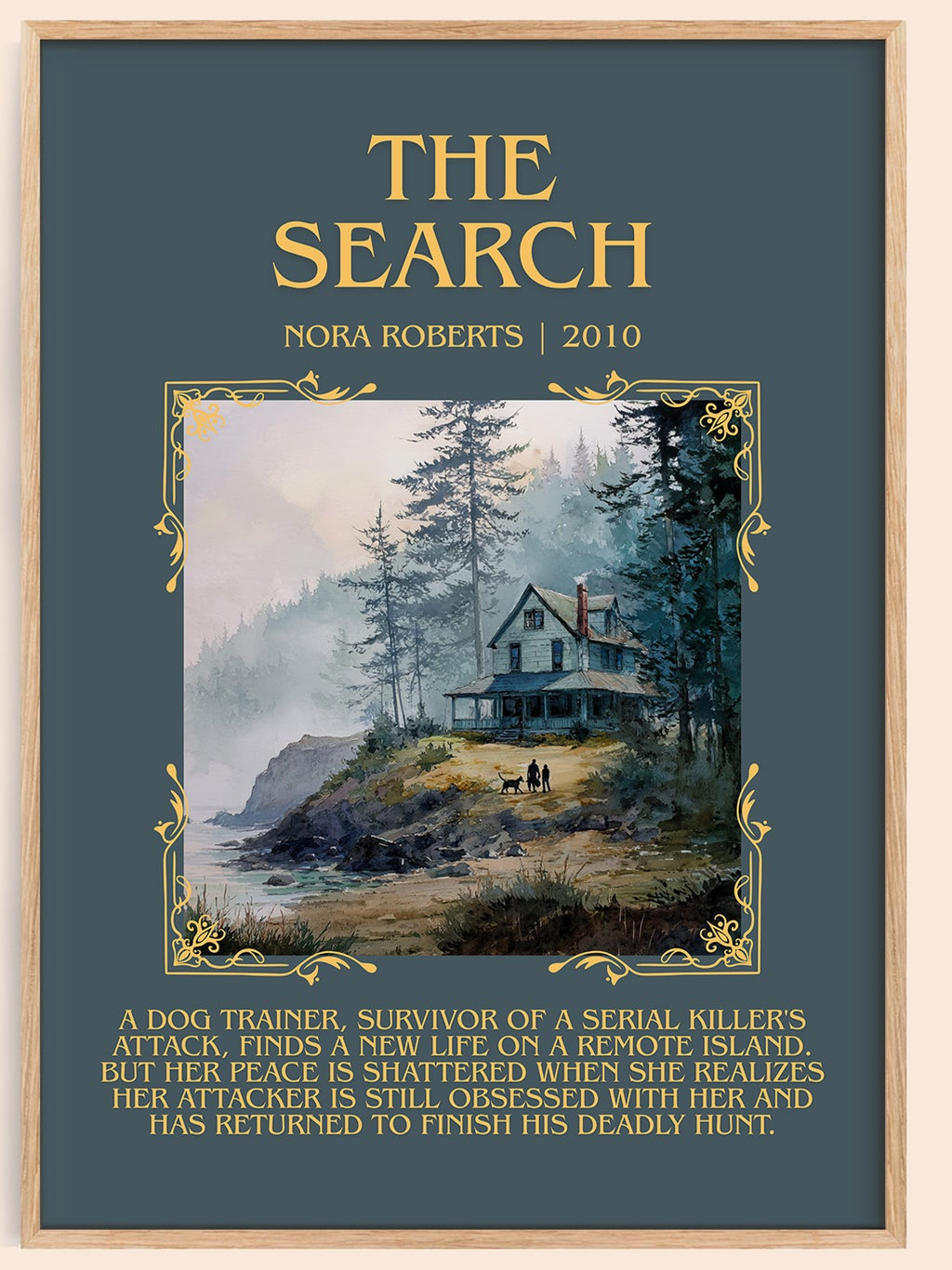 The Search minimalist book poster by Nora Roberts – framed literary art print