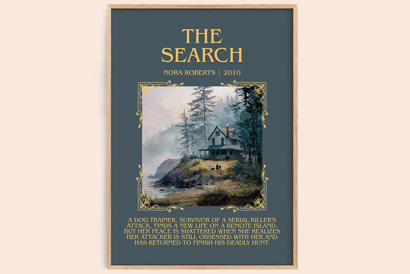 The Search minimalist book poster by Nora Roberts – framed literary art print