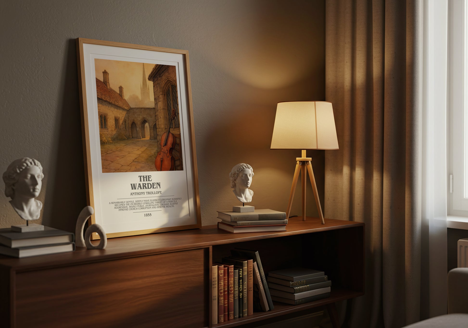 The Warden bookish book poster framed on wall – classic literature wall art