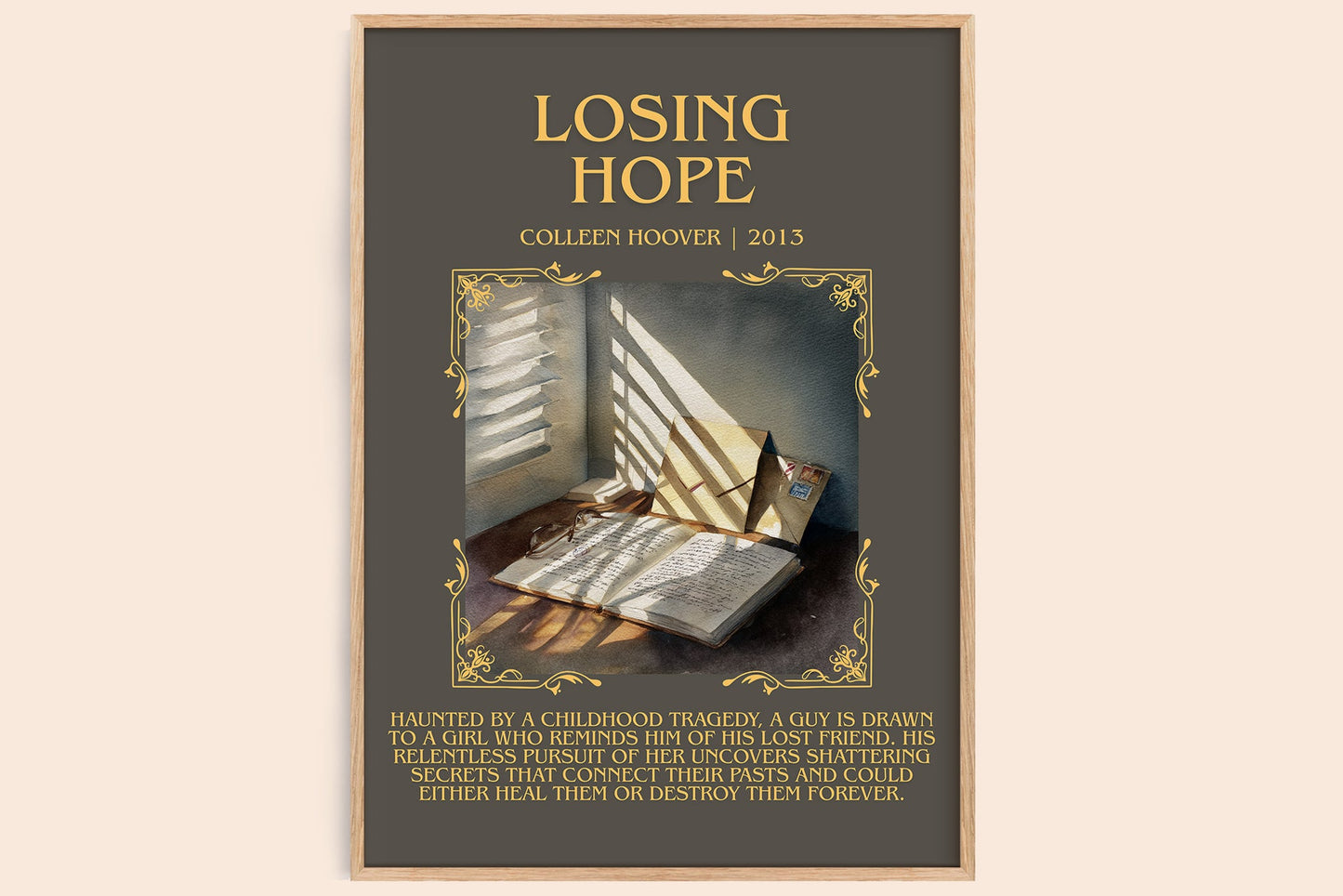 Losing Hope minimalist book poster by Colleen Hoover – framed literary art print