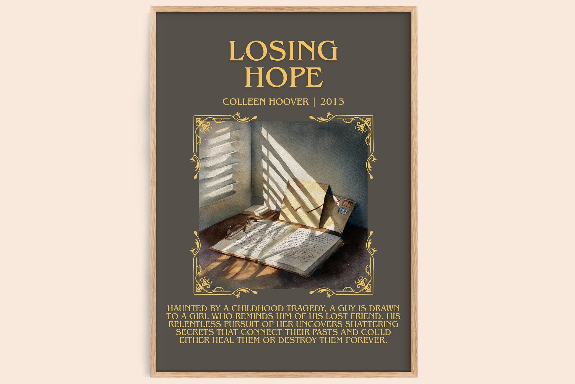 Losing Hope minimalist book poster by Colleen Hoover – framed literary art print