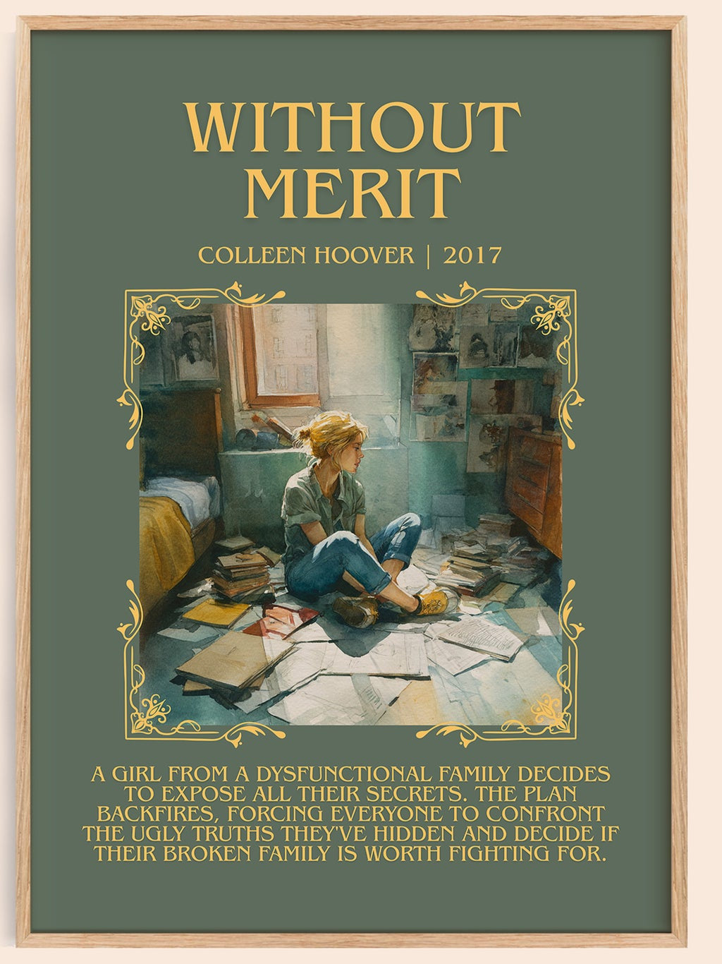 Without Merit minimalist book poster by Colleen Hoover – framed literary art print
