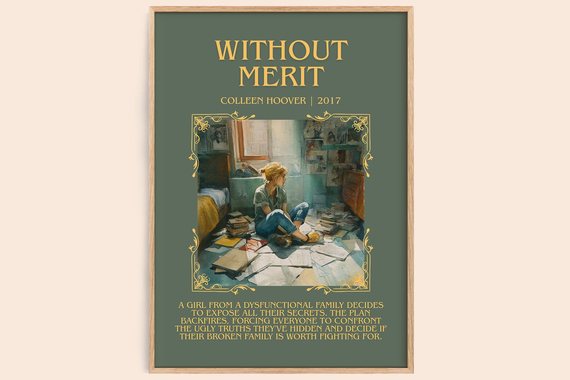 Without Merit minimalist book poster by Colleen Hoover – framed literary art print