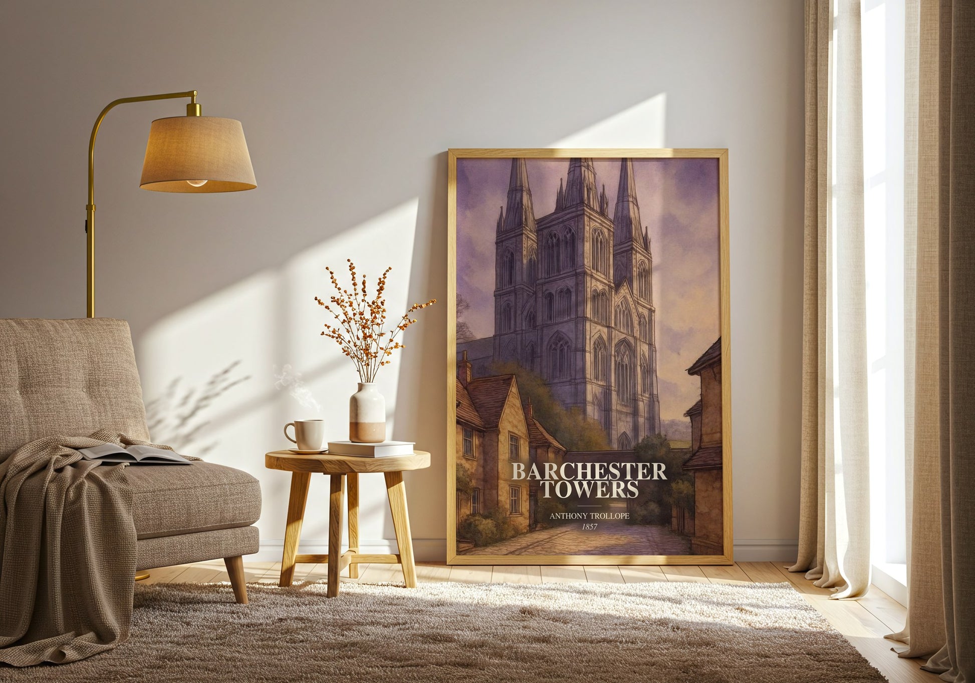 Barchester Towers watercolour print in frame leaning in hallway – classic literature wall art