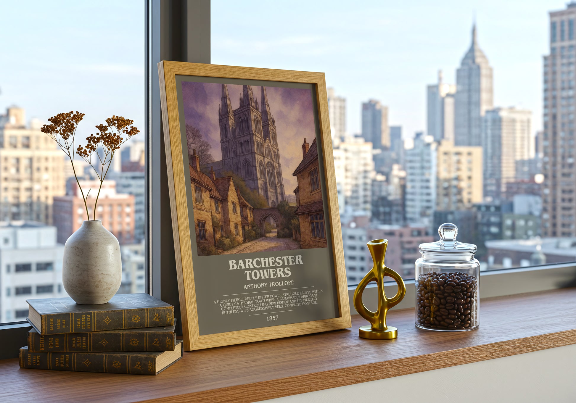 Barchester Towers bookish print framed by window – literary home decor