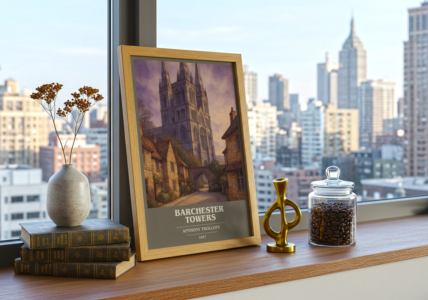 Barchester Towers book cover print framed by window – literary home decor