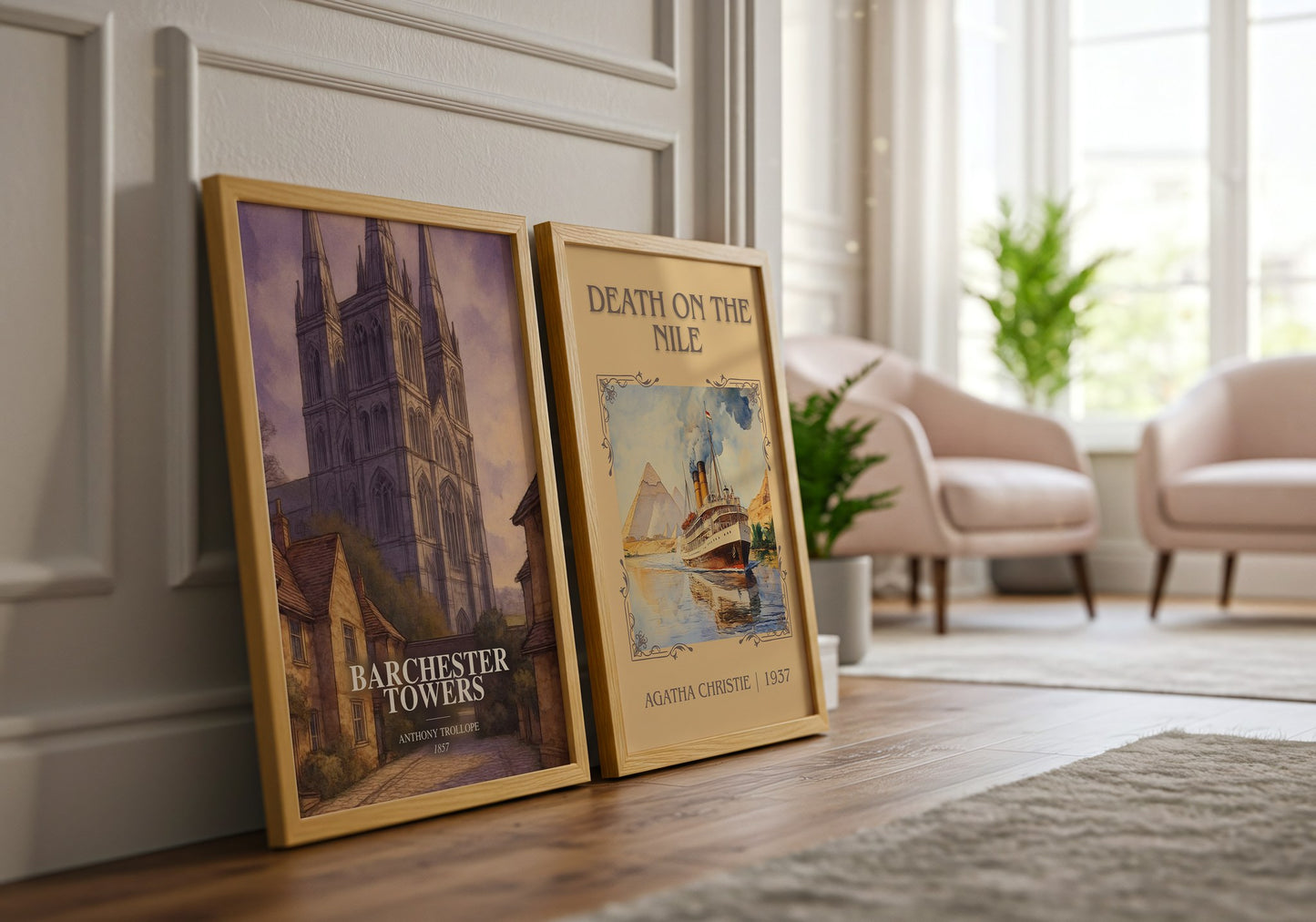 Barchester Towers watercolour print framed by window – literary home decor