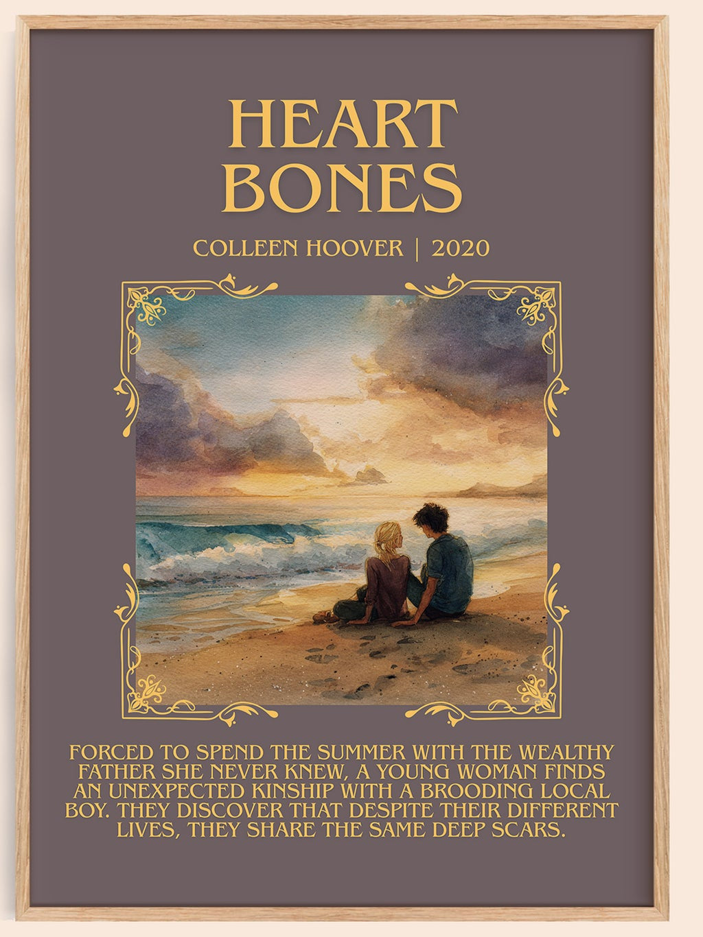 Heart Bones minimalist book poster by Colleen Hoover – framed literary art print